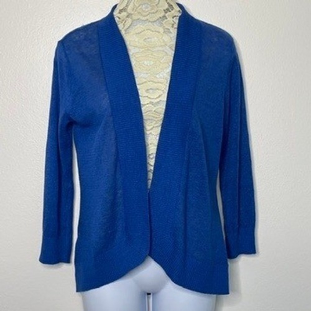 Tommy Bahama Cardigan Women XS Blue 100% Linen Open Front Sweater Coastal Travel
